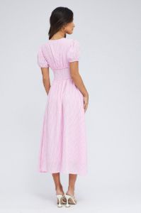 Pink Midi Dress Puff Sleeve sold by Ally Fashion
