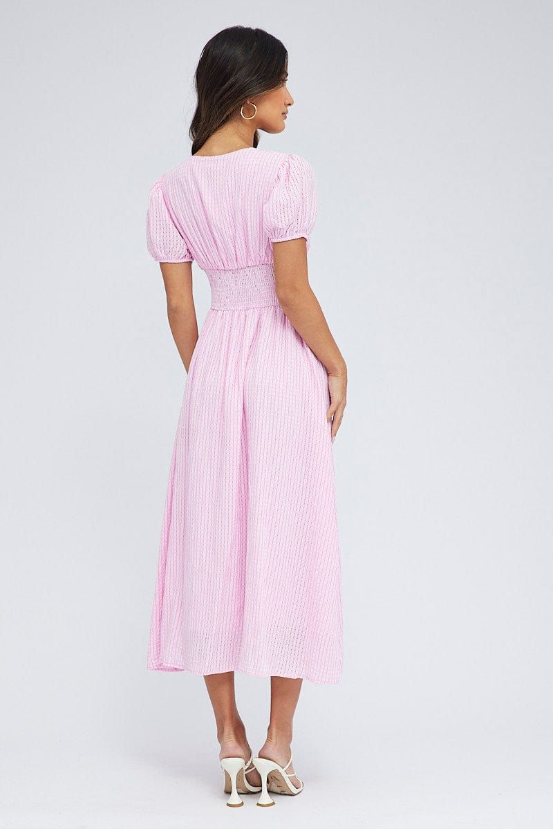 Pink Midi Dress Puff Sleeve sold by Ally Fashion product image thumbnail 5