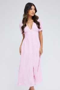 Pink Midi Dress Puff Sleeve sold by Ally Fashion
