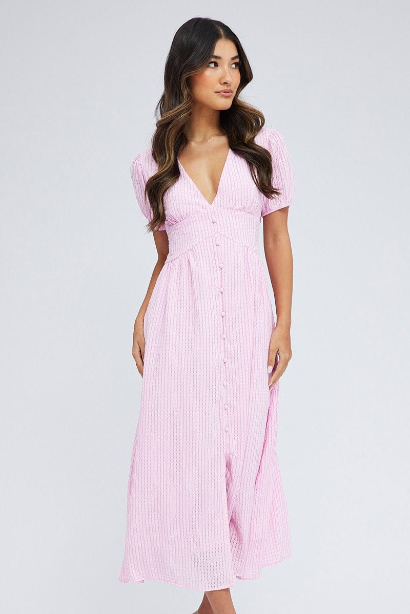 Pink Midi Dress Puff Sleeve sold by Ally Fashion product image thumbnail 2
