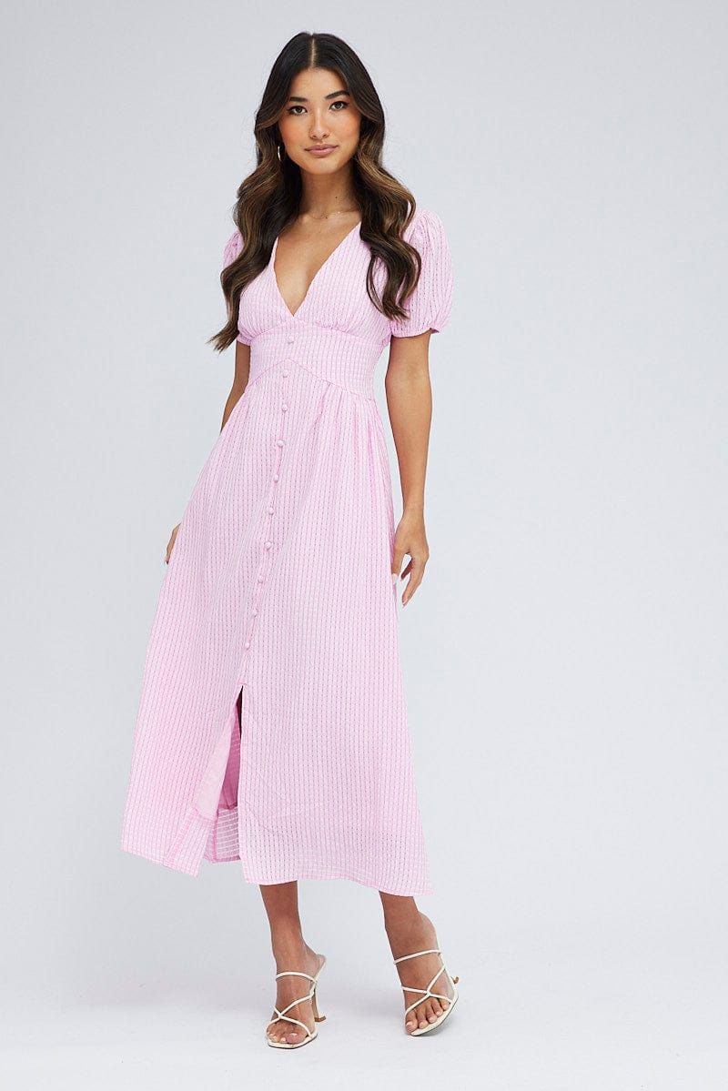 Pink Midi Dress Puff Sleeve sold by Ally Fashion product image thumbnail 3