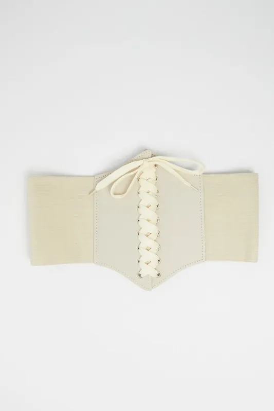 White Lace Up Waist Cinch Corset Belt sold by Ally Fashion