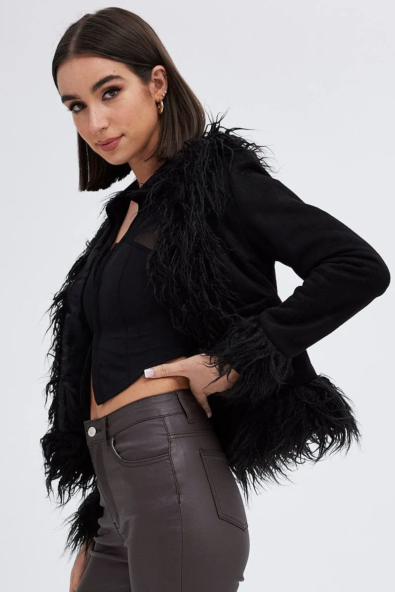 Black Faux Fur Jacket Long Sleeves sold by Ally Fashion product image thumbnail 4