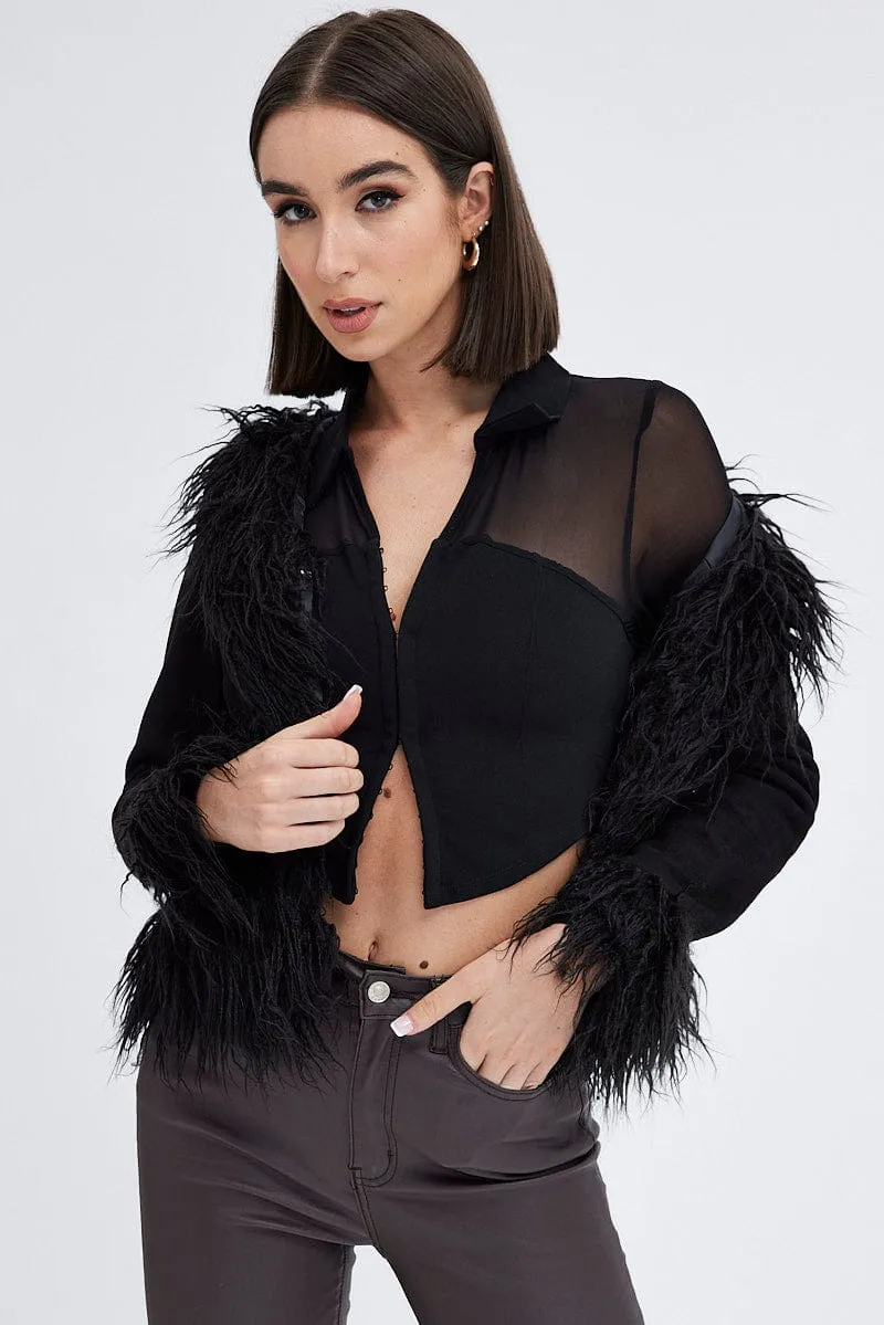 Black Faux Fur Jacket Long Sleeves sold by Ally Fashion
