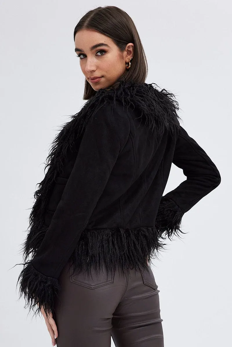 Black Faux Fur Jacket Long Sleeves sold by Ally Fashion product image thumbnail 5