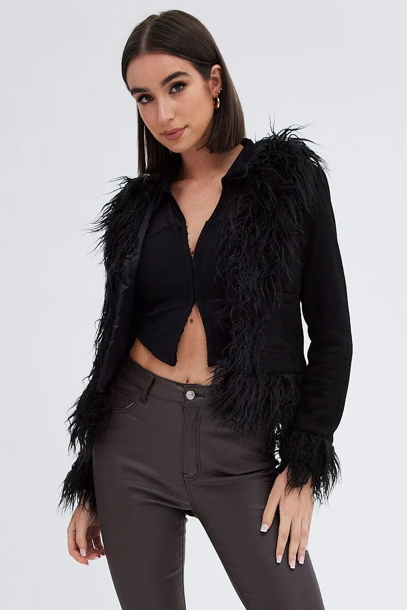 Black Faux Fur Jacket Long Sleeves sold by Ally Fashion product image thumbnail 3
