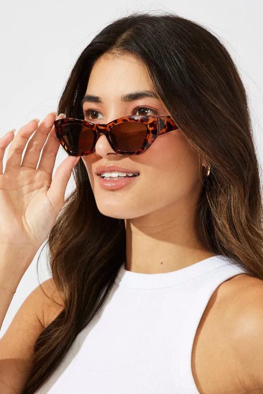 Brown Animal Print Angular Frame Fashion Sunglasses sold by Ally Fashion