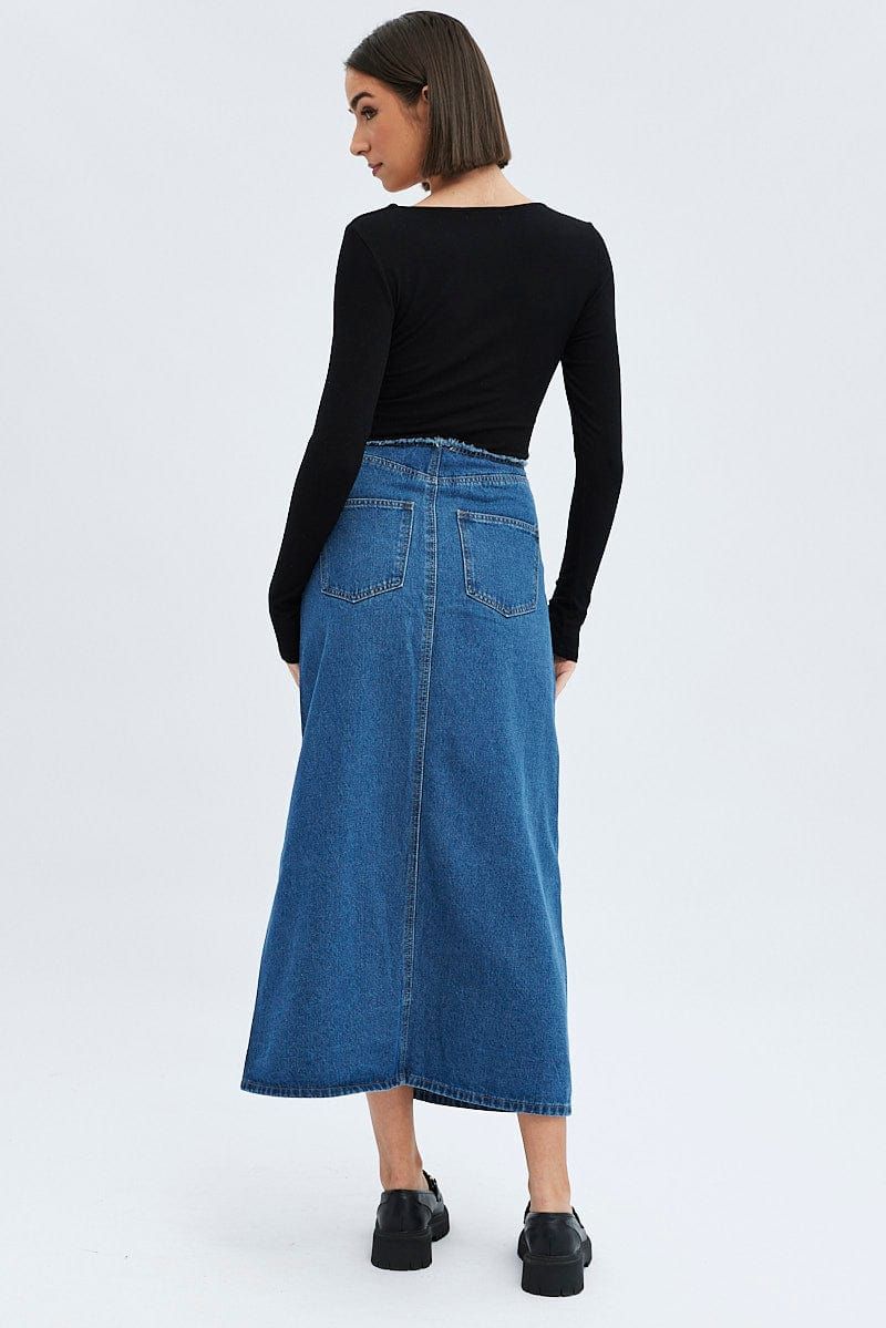 Denim Maxi Skirt High Rise A-line Raw Edge Denim sold by Ally Fashion product image thumbnail 5