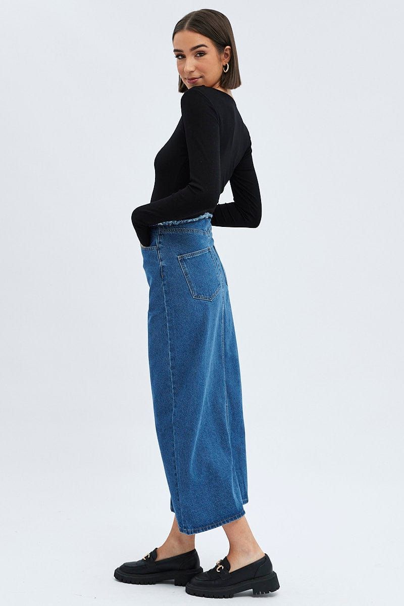 Denim Maxi Skirt High Rise A-line Raw Edge Denim sold by Ally Fashion product image thumbnail 4