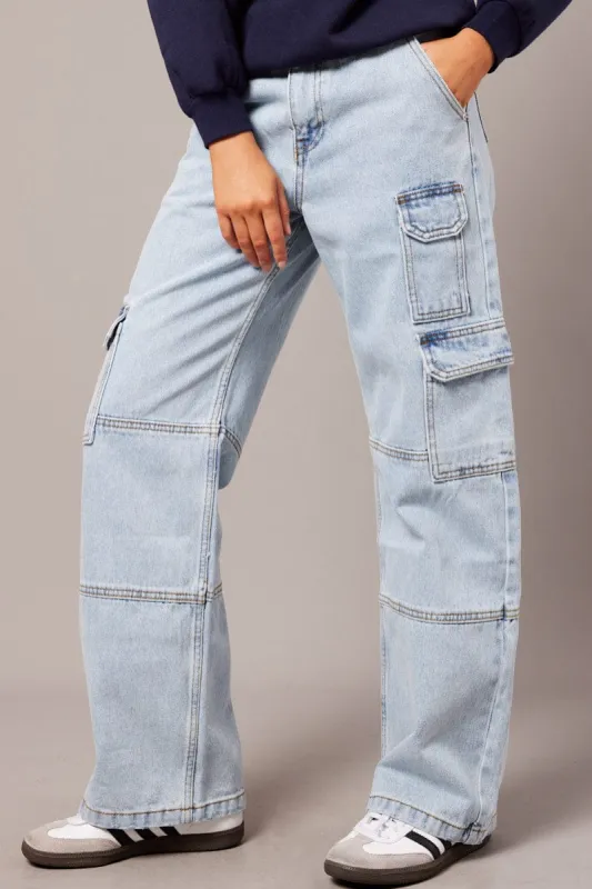 Denim Straight Cargo Jean Mid Rise sold by Ally Fashion