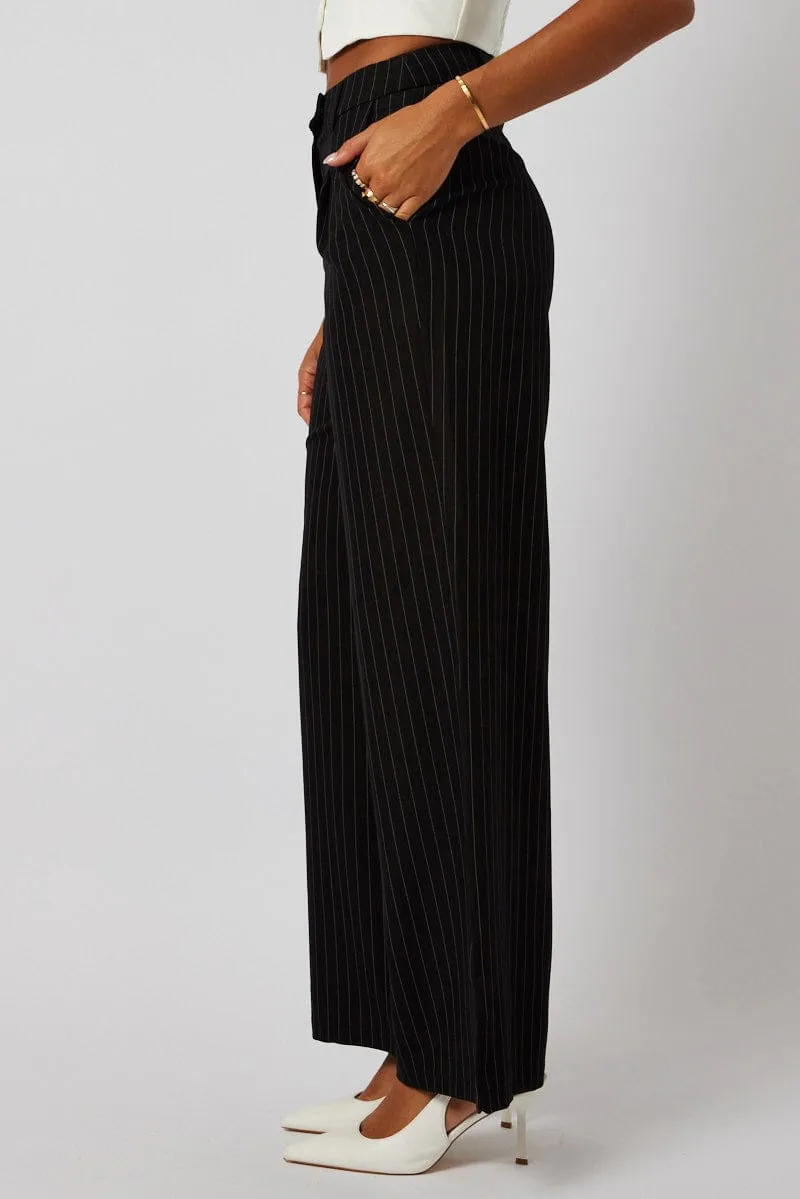 Black Stripe Wide Leg Pants High Rise sold by Ally Fashion product image thumbnail 4