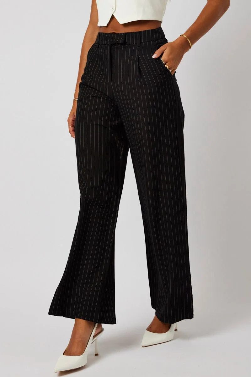 Black Stripe Wide Leg Pants High Rise sold by Ally Fashion