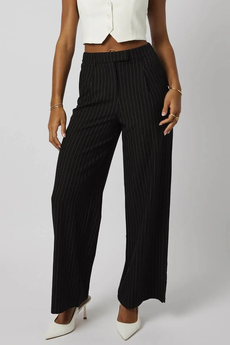 Black Stripe Wide Leg Pants High Rise sold by Ally Fashion product image thumbnail 3