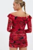 Red Floral Mini Skirt Side Ruched Mid Rise Mesh sold by Ally Fashion