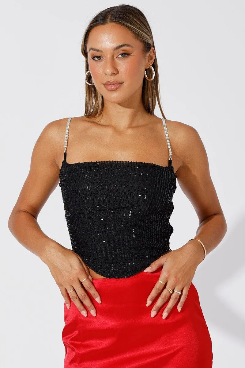 Black Sequins Cami Cowl Neck Crop sold by Ally Fashion product image thumbnail 3