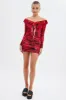 Red Floral Mini Skirt Side Ruched Mid Rise Mesh sold by Ally Fashion
