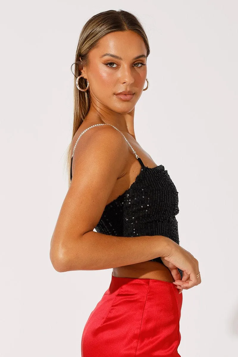 Black Sequins Cami Cowl Neck Crop sold by Ally Fashion product image thumbnail 4