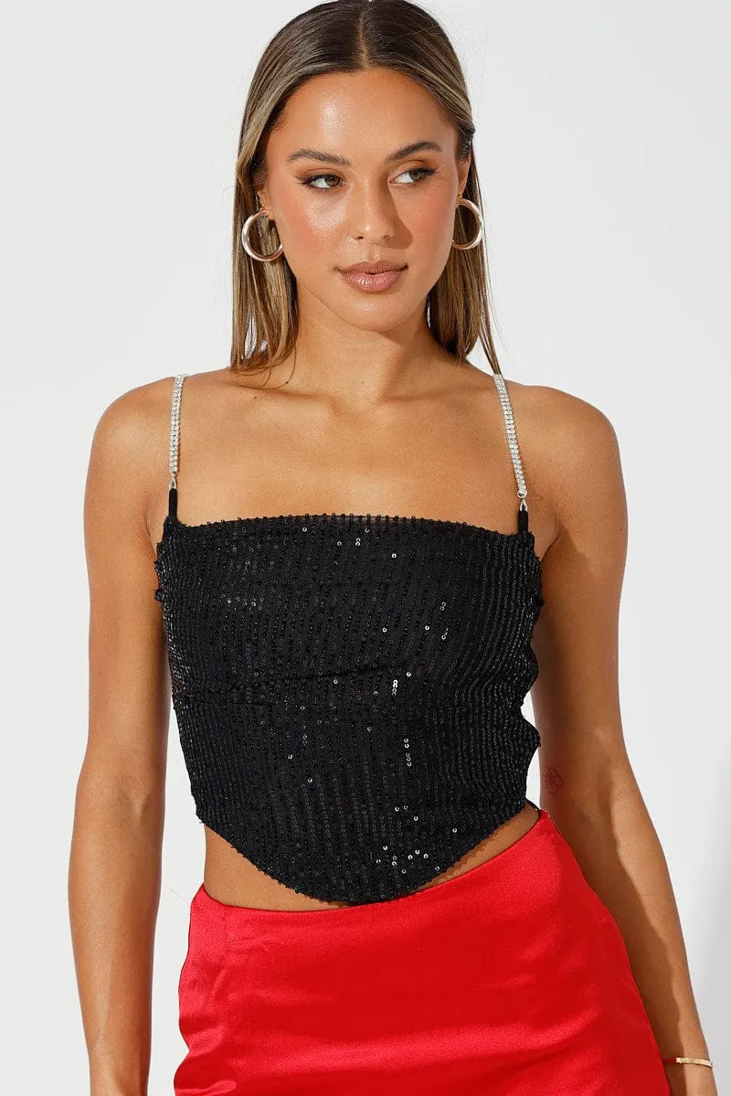 Black Sequins Cami Cowl Neck Crop sold by Ally Fashion