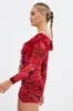 Red Floral Mini Skirt Side Ruched Mid Rise Mesh sold by Ally Fashion
