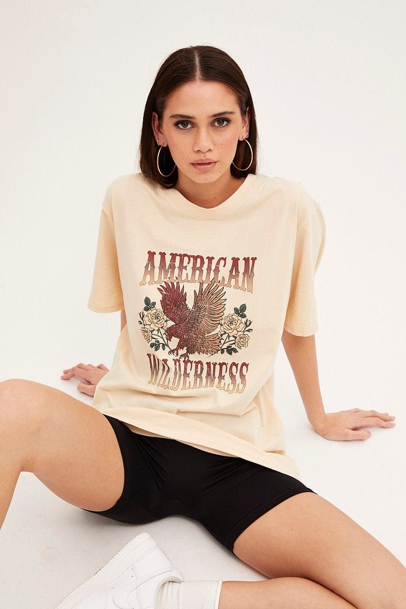 White Graphic T-Shirt Short Sleeve Oversized sold by Ally Fashion