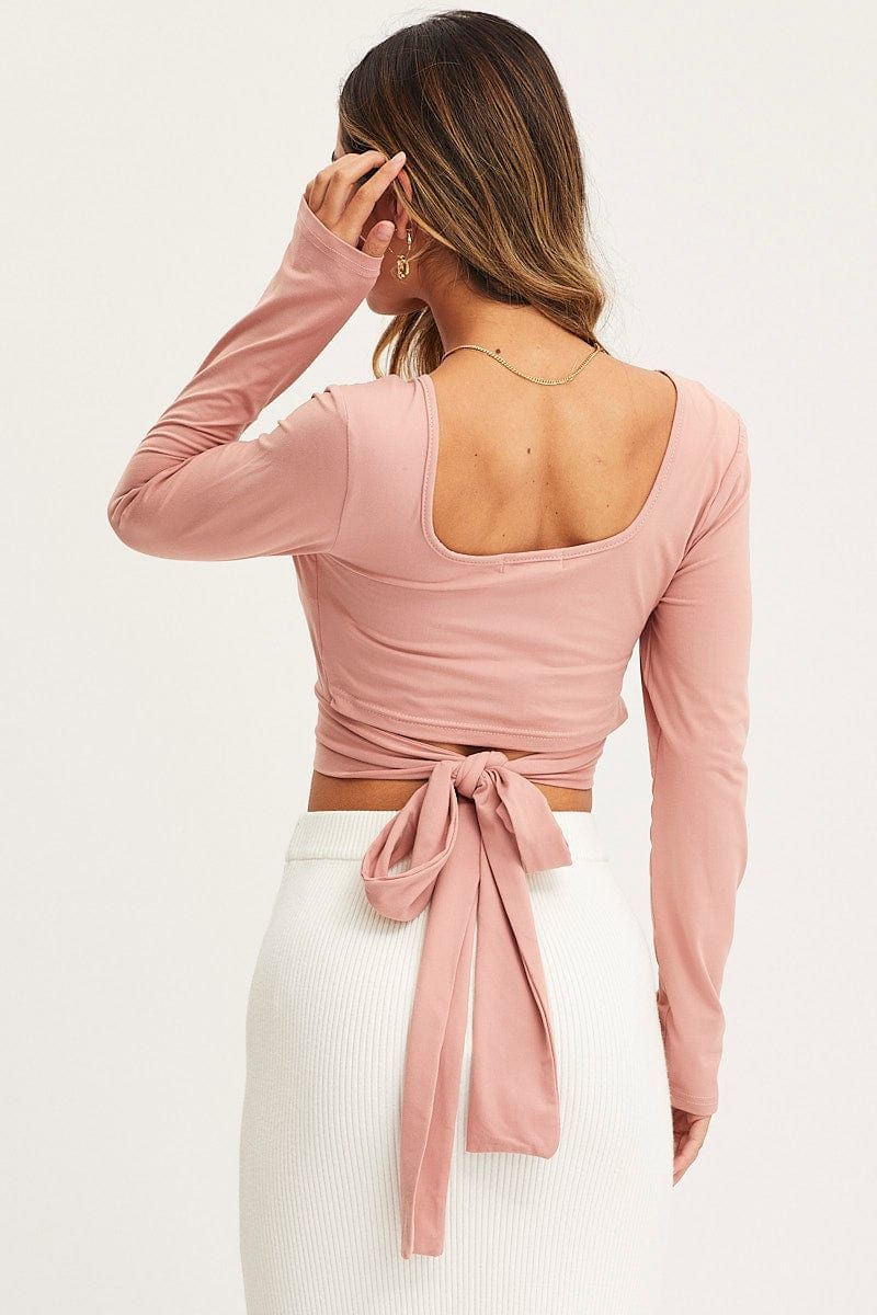 Pink Tie Back Top Long Sleeve Crop sold by Ally Fashion product image thumbnail 5