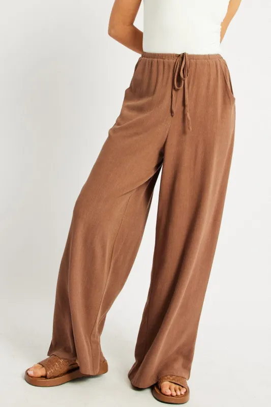 Brown Wide Leg Pants High Rise sold by Ally Fashion