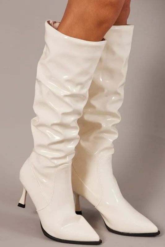 White Ruched Stiletto Boots sold by Ally Fashion