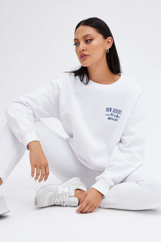 White Graphic Sweater Long Sleeve Slightly Stretch sold by Ally Fashion