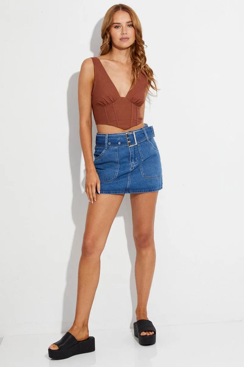 Blue Mini Skirt Low Rise Belted Denim sold by Ally Fashion product image thumbnail 3