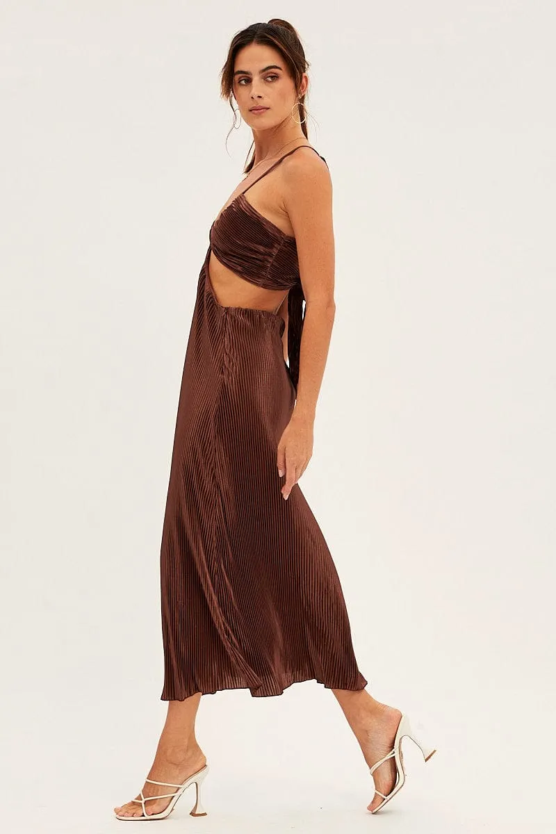 Brown Plisse Midi Dress Tie Back sold by Ally Fashion product image thumbnail 4