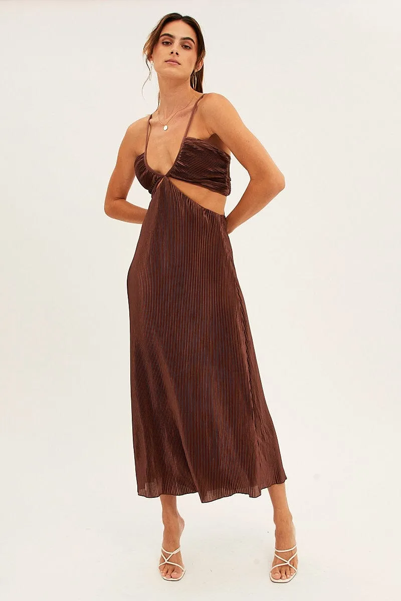 Brown Plisse Midi Dress Tie Back sold by Ally Fashion