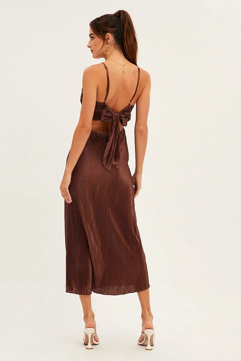 Brown Plisse Midi Dress Tie Back sold by Ally Fashion product image thumbnail 5
