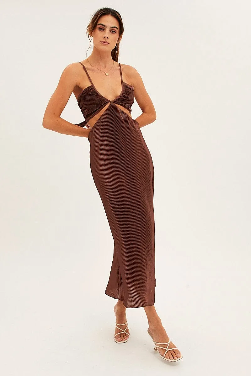 Brown Plisse Midi Dress Tie Back sold by Ally Fashion product image thumbnail 3