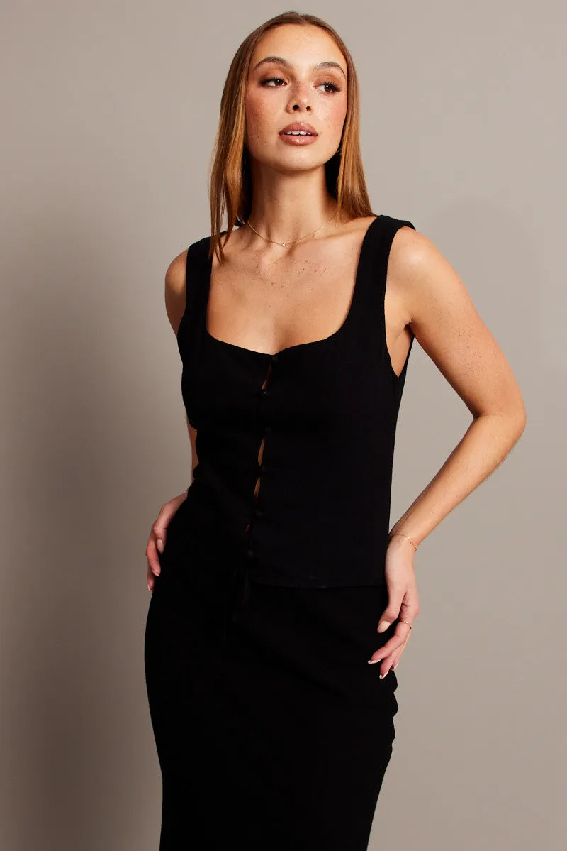 Black Top Sleeveless Button Front sold by Ally Fashion