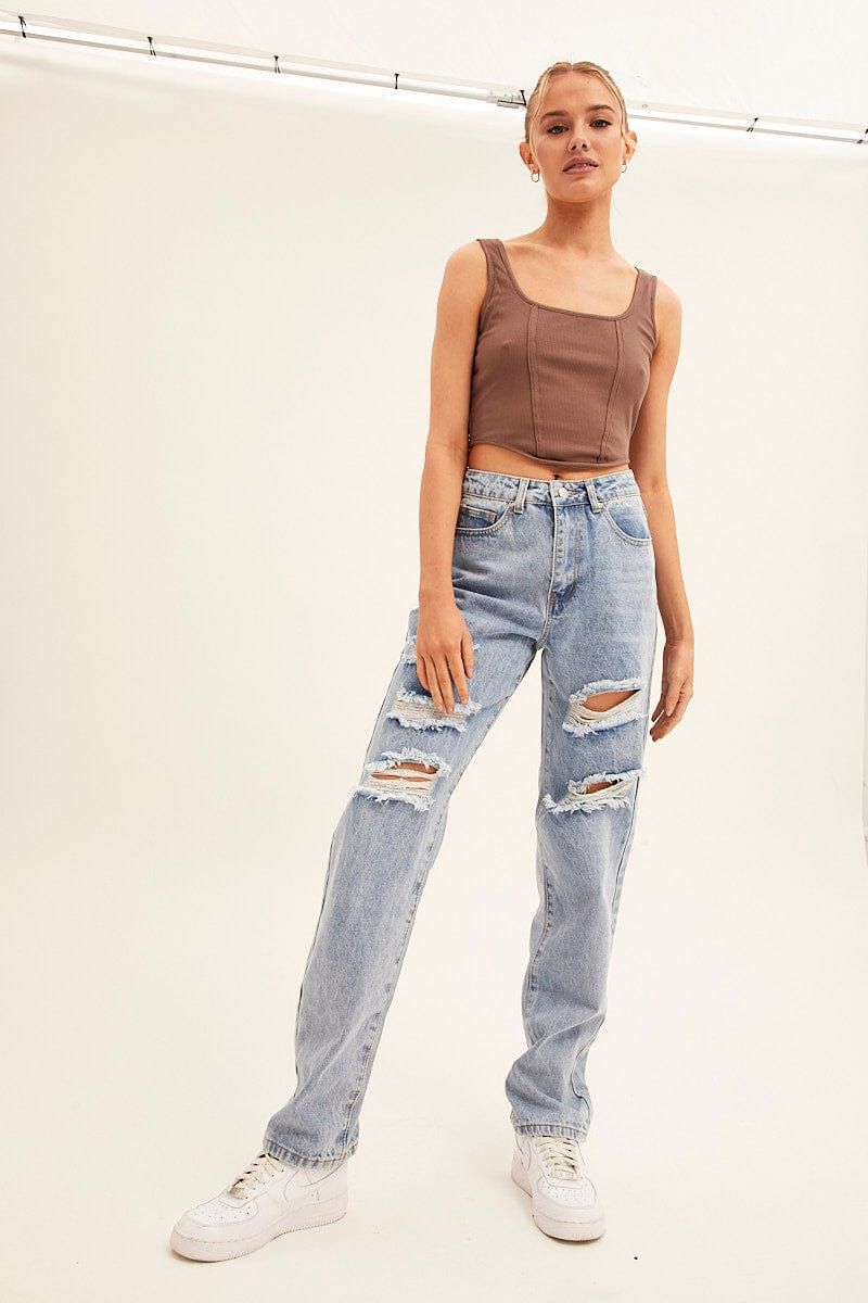 Blue Denim Jeans High Rise Boyfriend sold by Ally Fashion product image thumbnail 3