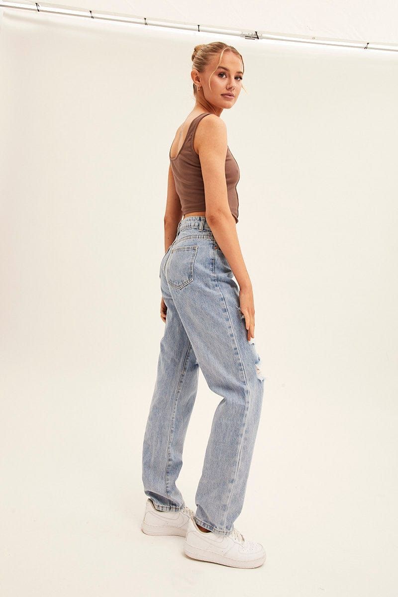 Blue Denim Jeans High Rise Boyfriend sold by Ally Fashion product image thumbnail 4