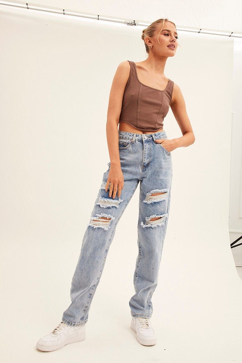 Blue Denim Jeans High Rise Boyfriend sold by Ally Fashion