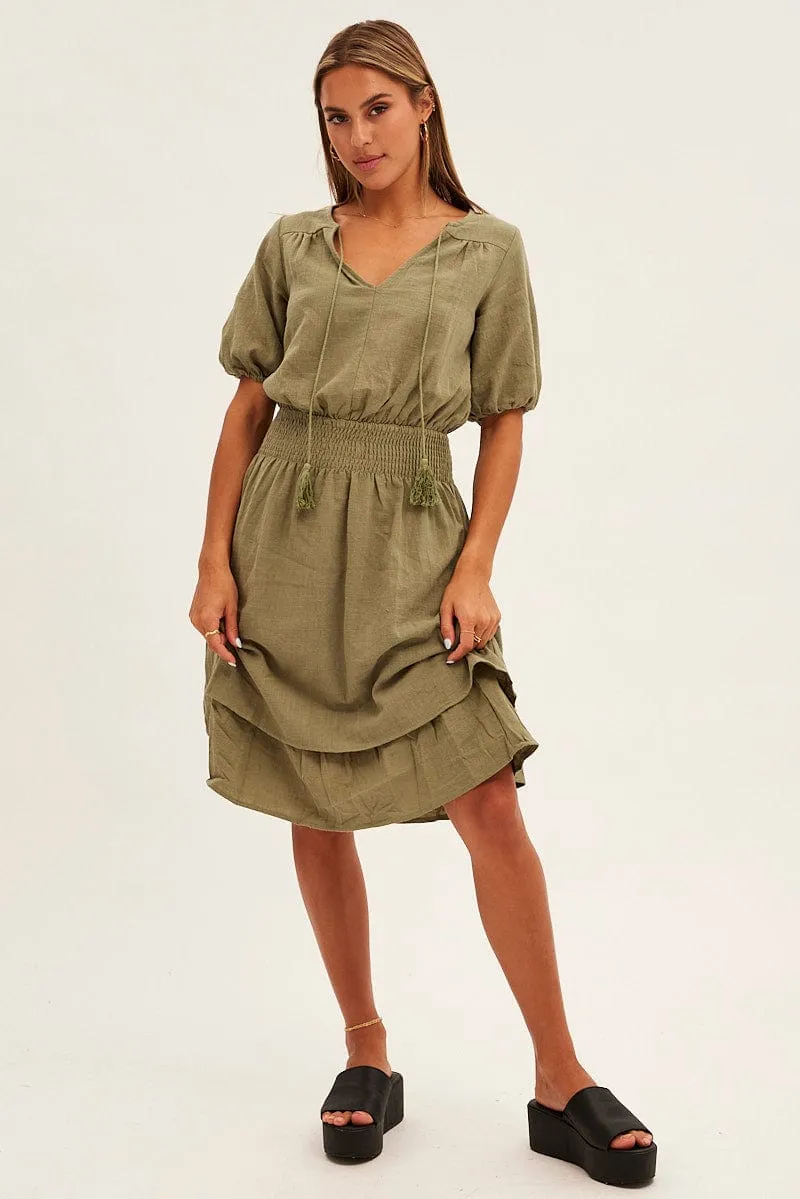 Green Midi Dress Short Sleeve V Neck sold by Ally Fashion product image thumbnail 2