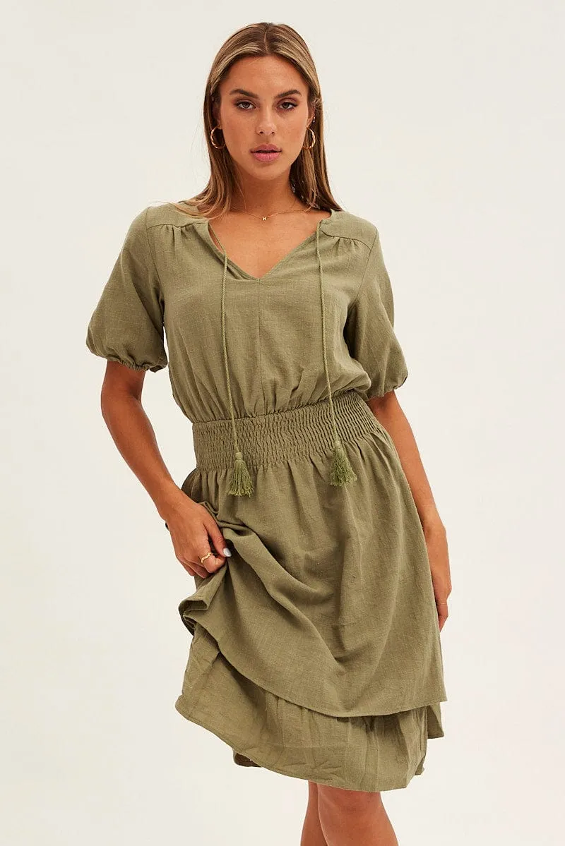 Green Midi Dress Short Sleeve V Neck sold by Ally Fashion product image thumbnail 3