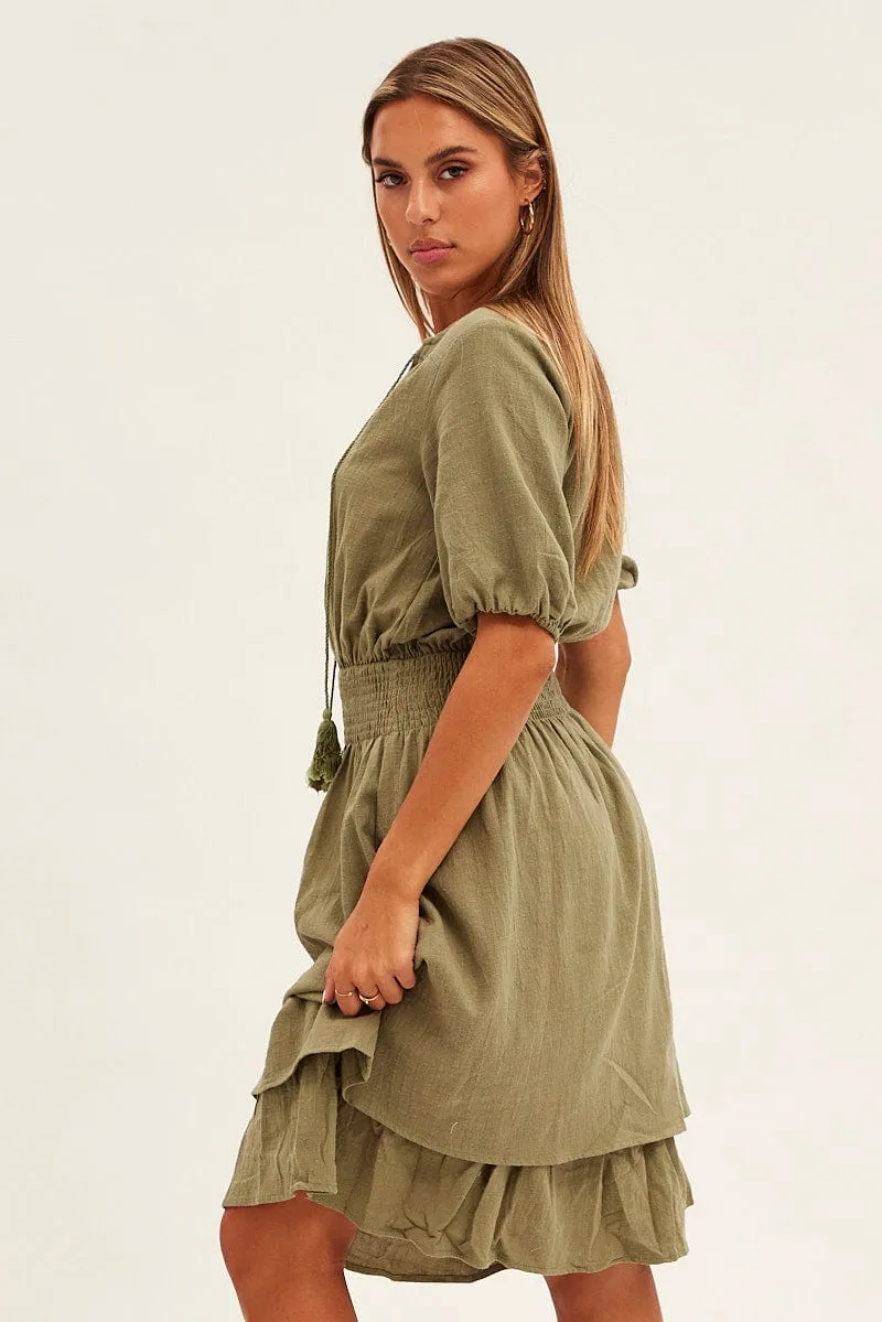 Green Midi Dress Short Sleeve V Neck sold by Ally Fashion product image thumbnail 4