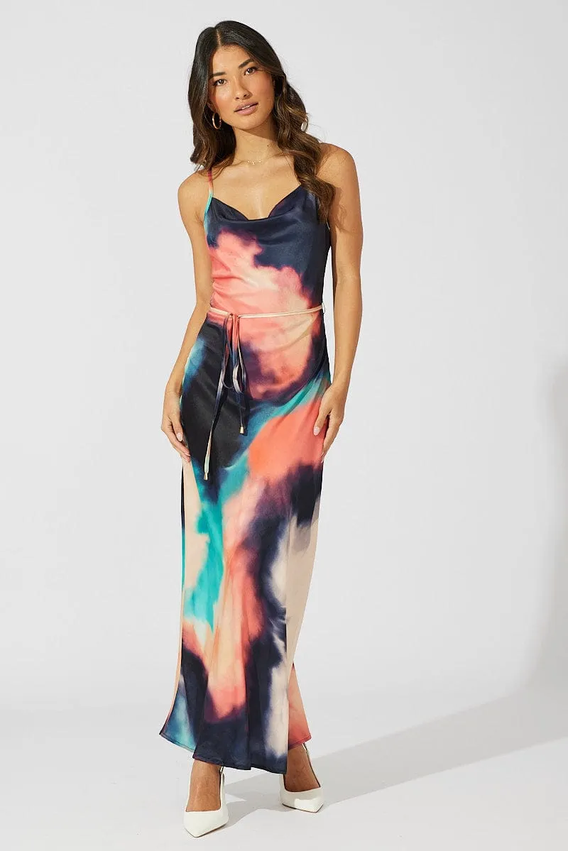 Multi Abstract Maxi Dress Cowl Neck Satin sold by Ally Fashion product image thumbnail 3