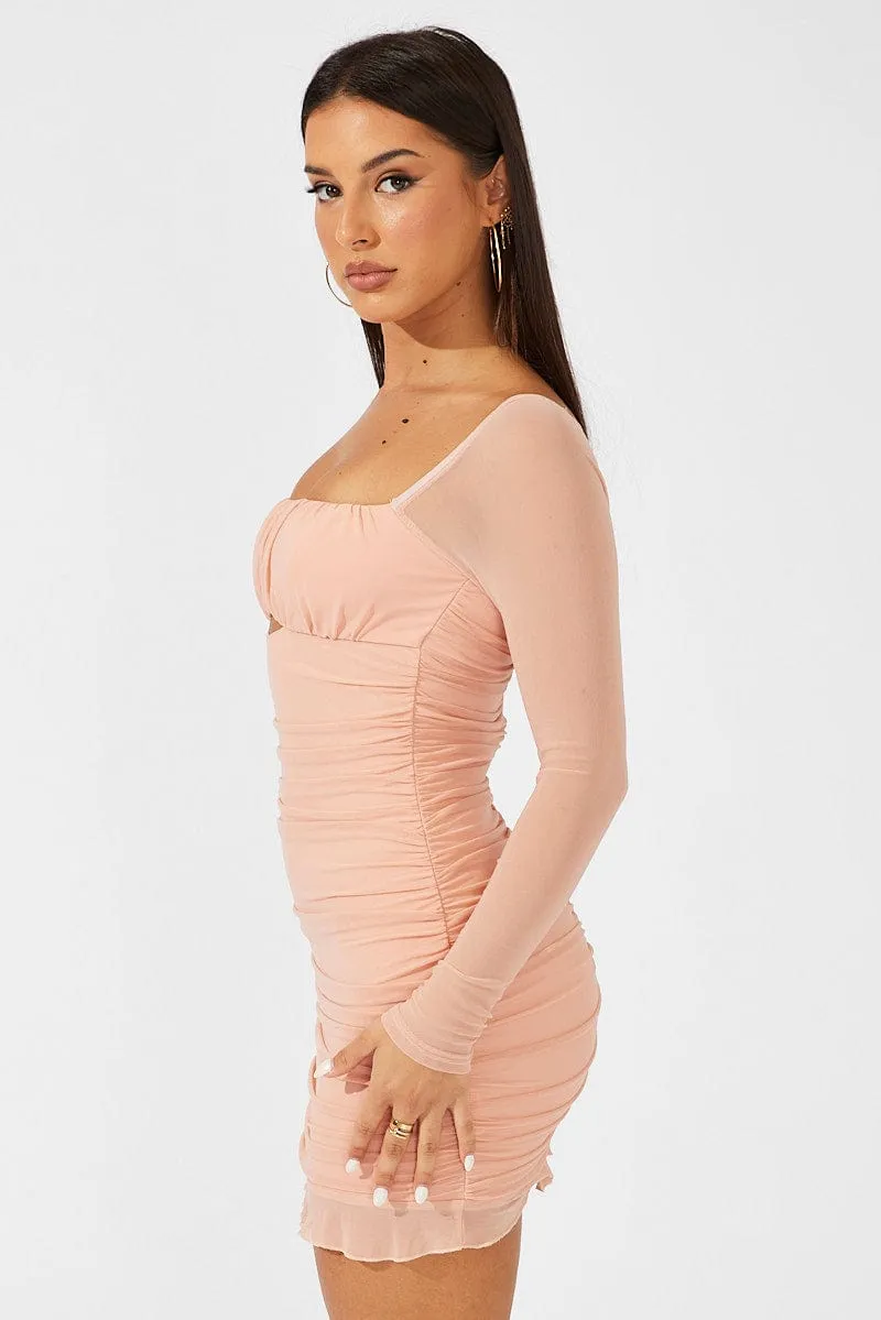 Pink Bodycon Dress Ruched Mesh sold by Ally Fashion product image thumbnail 4