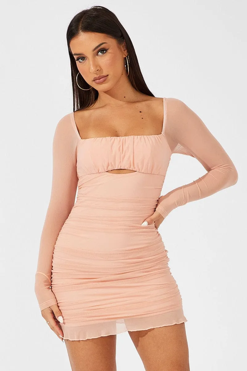 Pink Bodycon Dress Ruched Mesh sold by Ally Fashion