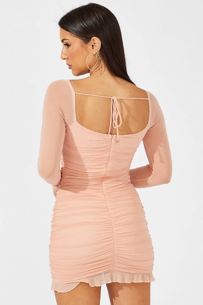 Pink Bodycon Dress Ruched Mesh sold by Ally Fashion product image thumbnail 5