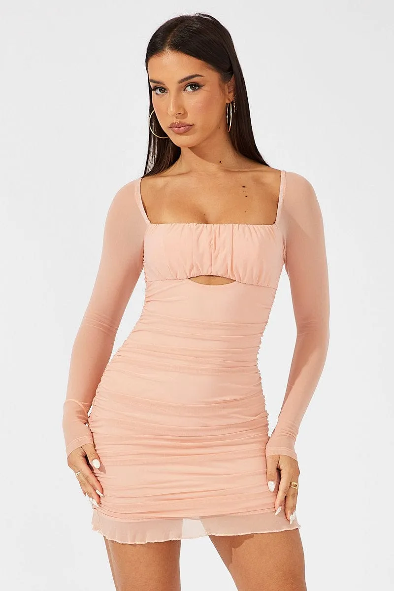 Pink Bodycon Dress Ruched Mesh sold by Ally Fashion product image thumbnail 3