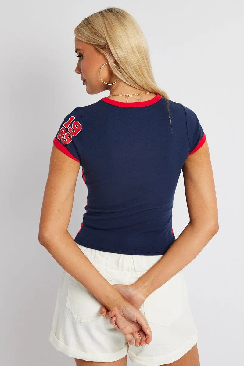 Blue Graphic Tee Short Sleeve sold by Ally Fashion product image thumbnail 5