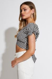 Check Crop Top Short Sleeve Tie Up sold by Ally Fashion