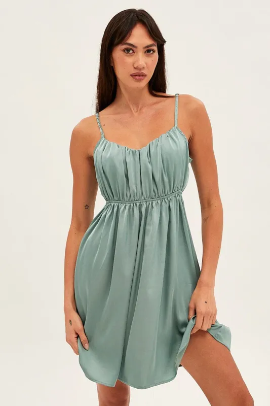 Green Nightie Sleeveless Scoop Necksatin Slip Dress sold by Ally Fashion