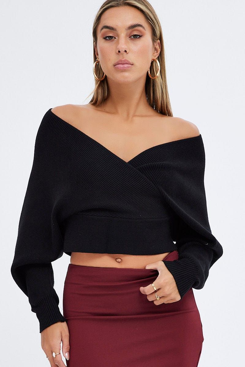 Black Knit Top Long Sleeve Cross Over sold by Ally Fashion product image thumbnail 3