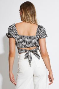 Check Crop Top Short Sleeve Tie Up sold by Ally Fashion